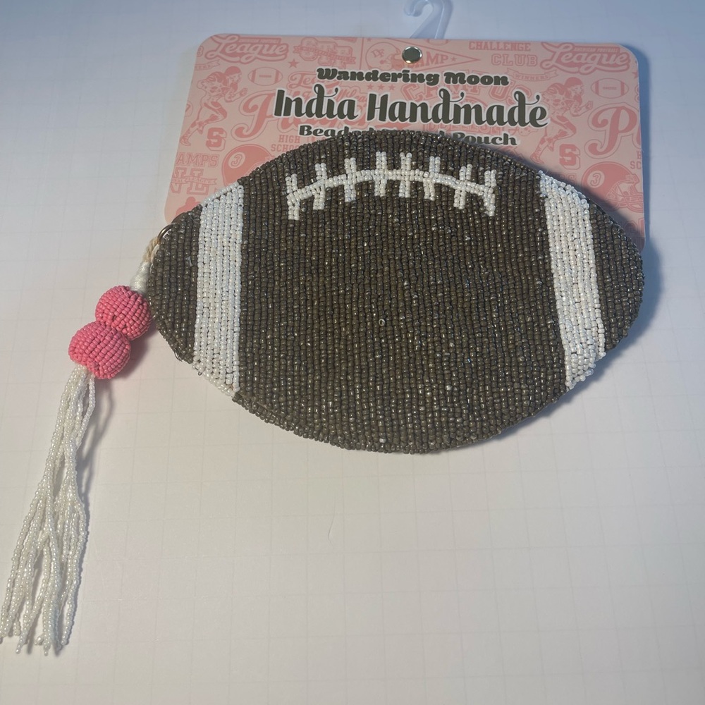 NWT Viral Beaded Football Travel Pouch with Tassel Zipper**